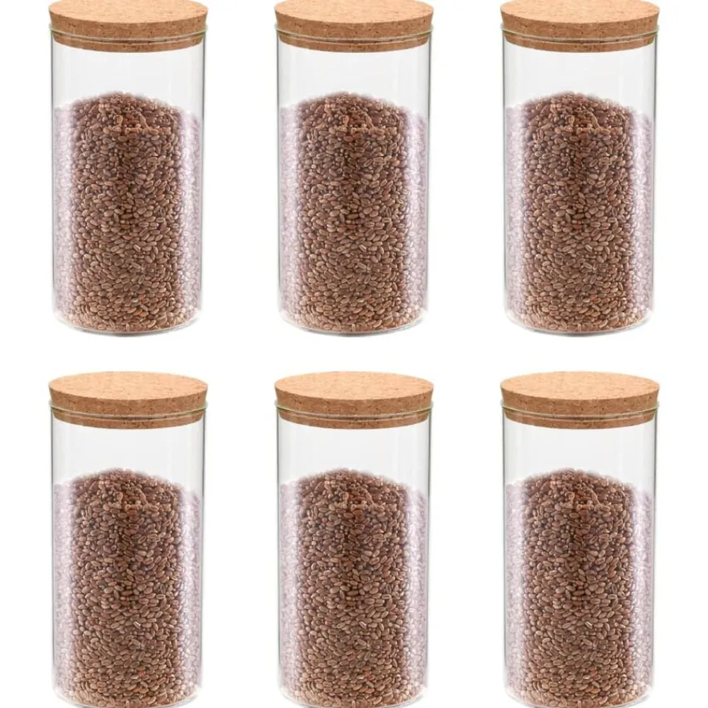 Arts De La Table & Arts Culinaires-vidaXL 6pcs Pots de conservation en verre et couvercle en liège 1100ml