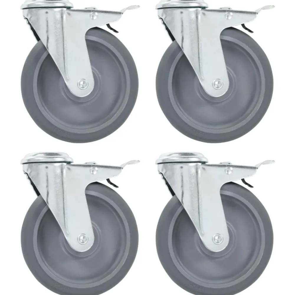 Manutention De Matériaux-vidaXL 4pcs Roulettes pivotantes à trou de boulon à double frein 125mm