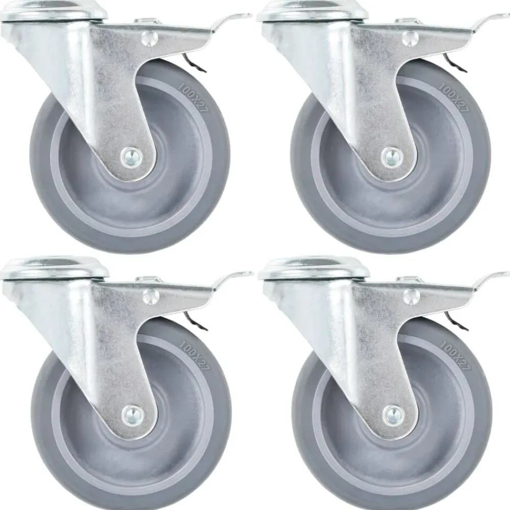 Manutention De Matériaux-vidaXL 4pcs Roulettes pivotantes à trou de boulon à double frein 100mm