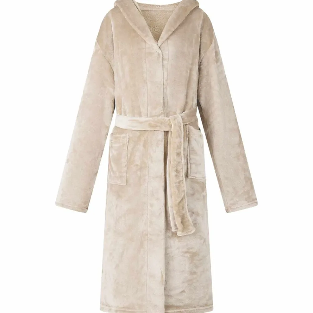 Vêtements & Accessoires-vidaXL Peignoir avec capuche s Flanelle Beige
