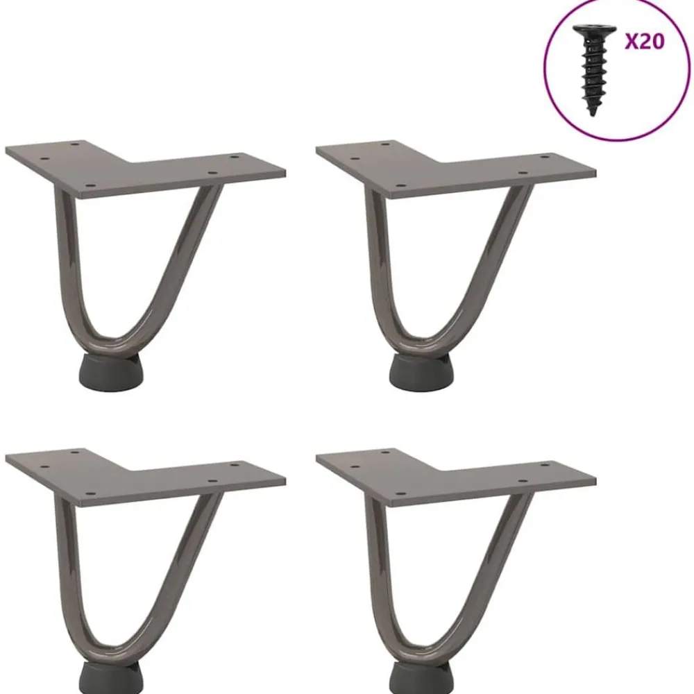 vidaXL Pieds en épingle à cheveux pour table basse 4 pièces Acier 10 cm Acier massif