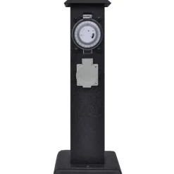 Accessoires Électriques-vidaXL Pilier avec prise de jardin et minuterie Noir