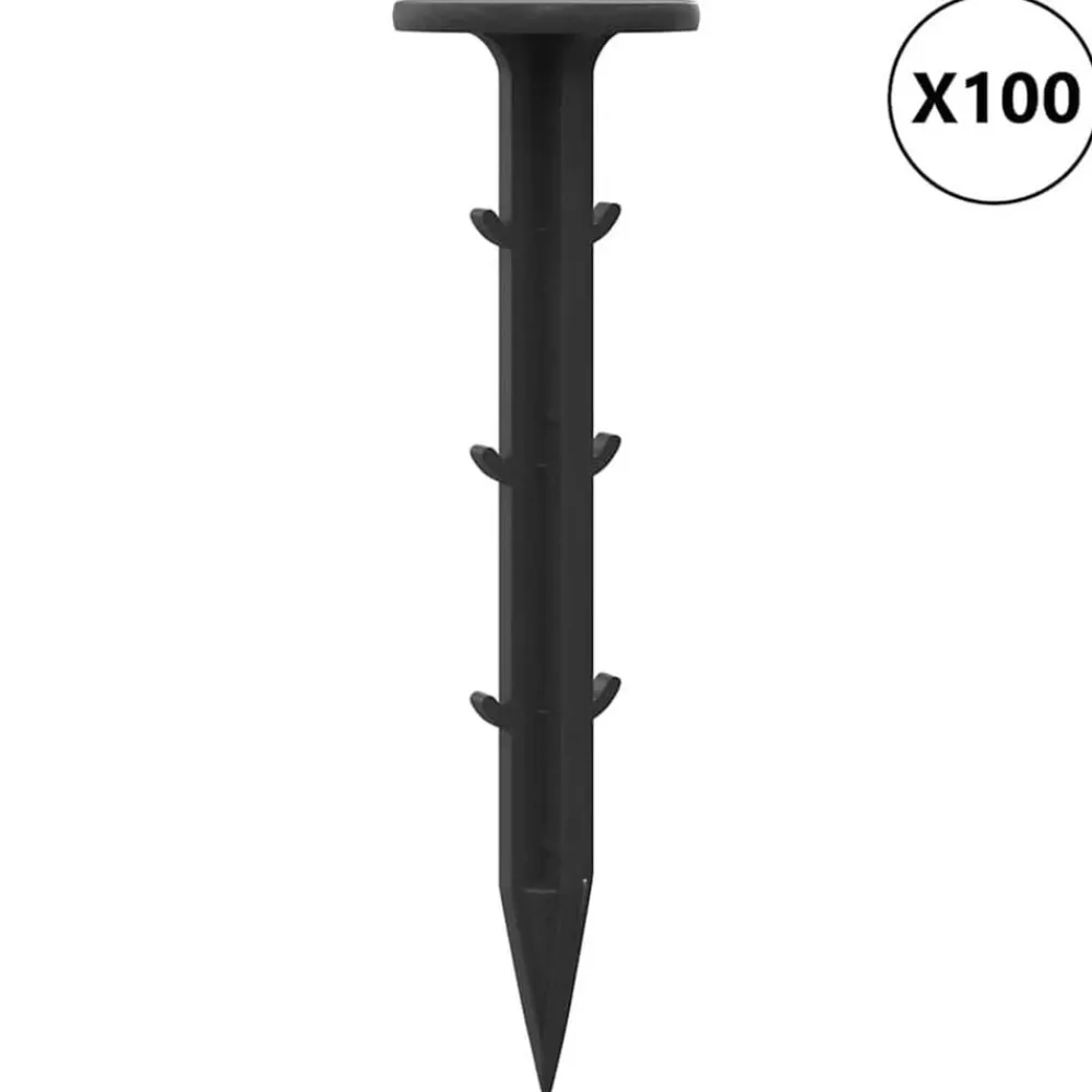 vidaXL Piquets de sol 100 pcs Noir Ø3 x 11 cm Plastique