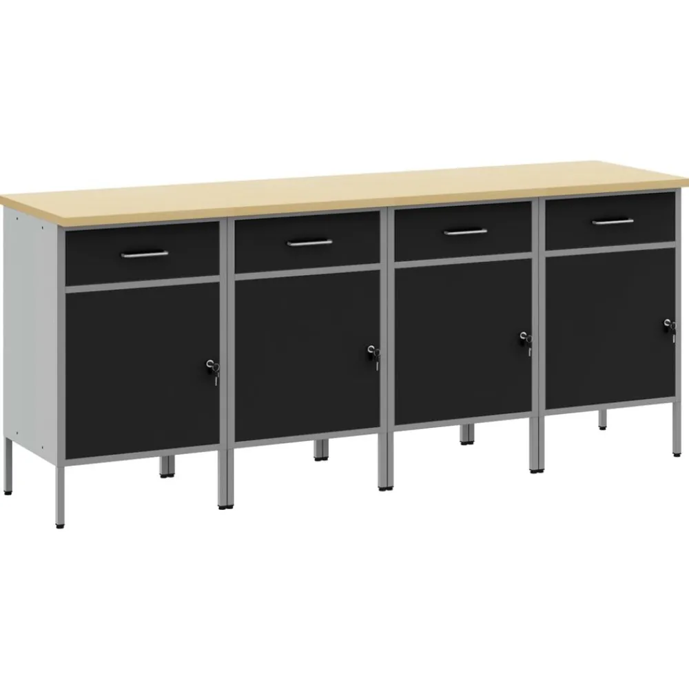 Accessoires De Quincaillerie-vidaXL Placard de travail 4 pcs et gris 200 x 55 x 85 cm Noir