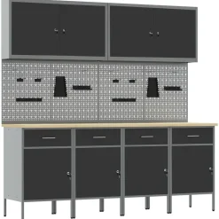 Accessoires De Quincaillerie-vidaXL Placard de travail 10 pcs Bois d'ingénierie et acier Noir