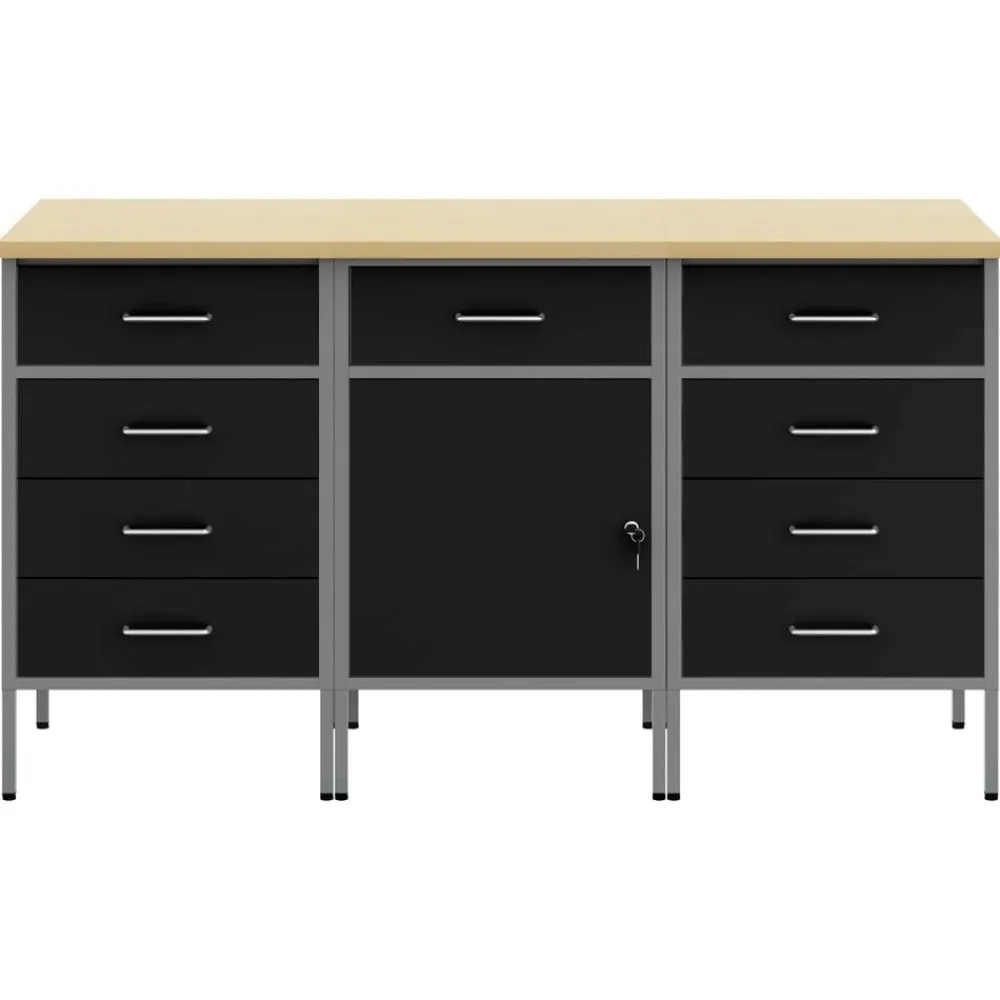 Accessoires De Quincaillerie-vidaXL Placard de travail 3 pcs et gris 150 x 55 x 85 cm Noir