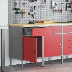 Accessoires De Quincaillerie-vidaXL Placard de travail 2 pcs et Gris 100 x 55 x 85 cm Rouge