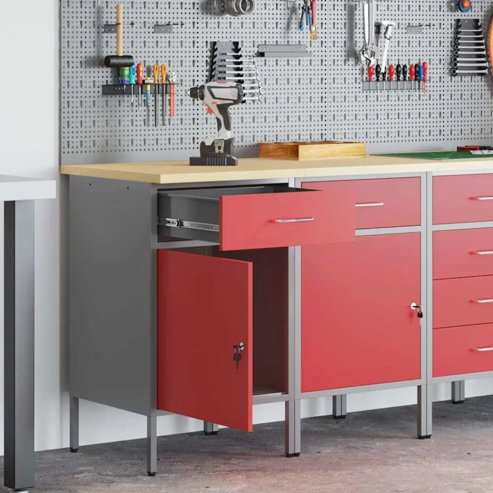 Accessoires De Quincaillerie-vidaXL Placard de travail 2 pcs et Gris 100 x 55 x 85 cm Rouge