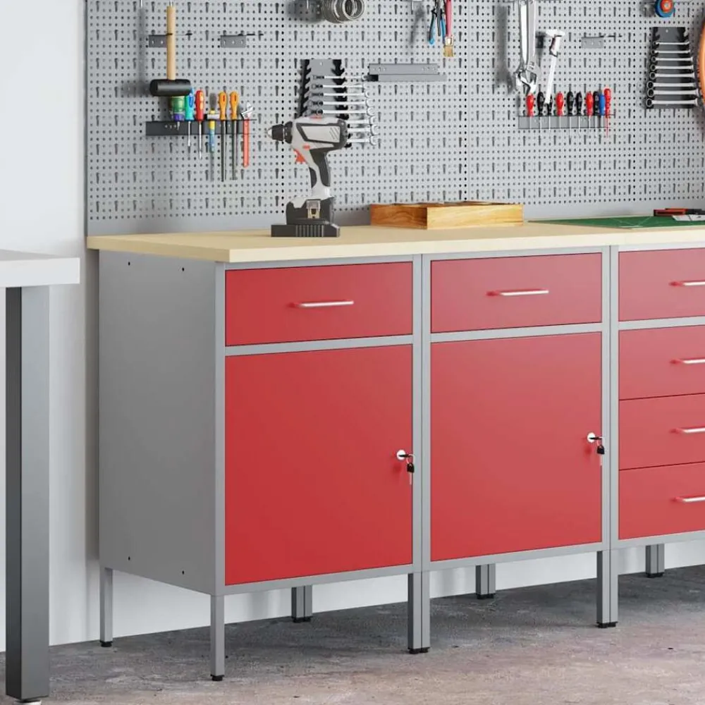 Accessoires De Quincaillerie-vidaXL Placard de travail 2 pcs et Gris 100 x 55 x 85 cm Rouge