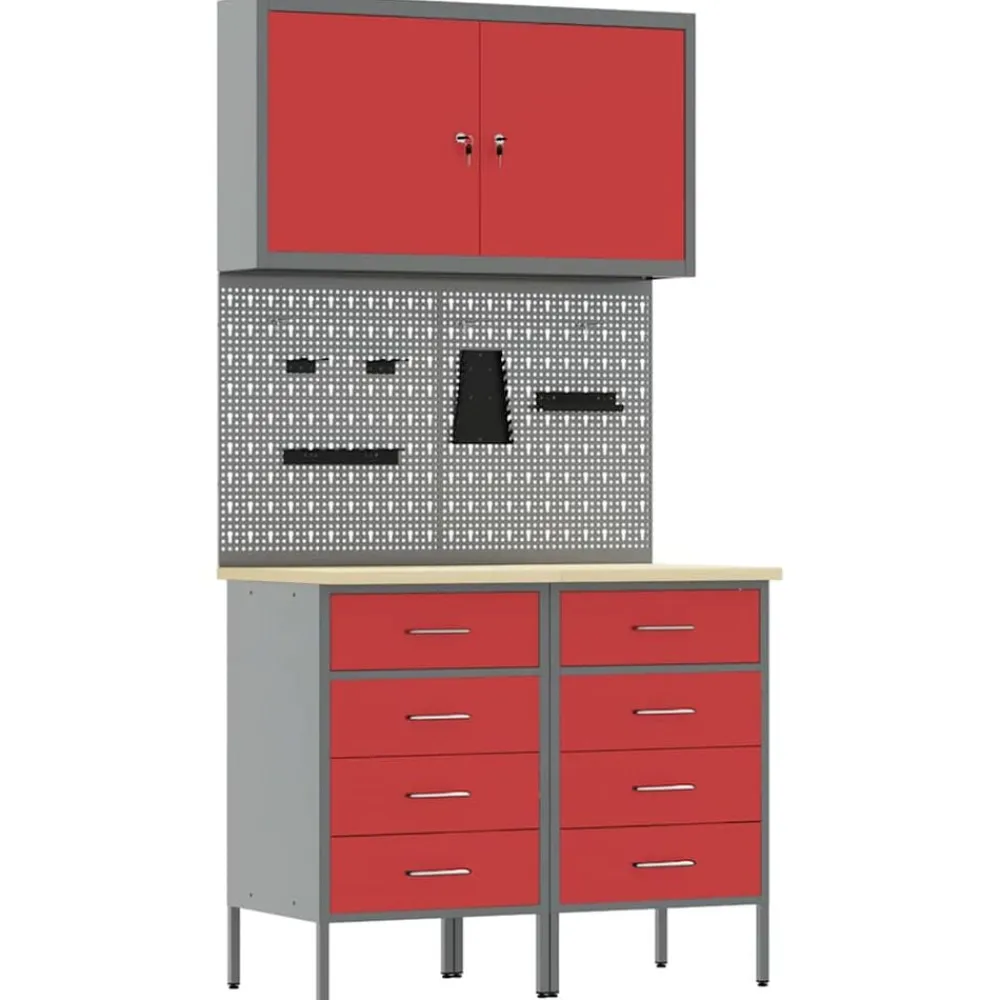 vidaXL Placard de travail 5 pcs Bois d'ingénierie et acier