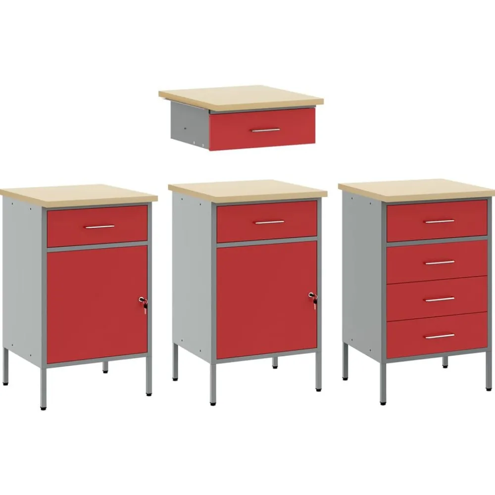 Accessoires De Quincaillerie-vidaXL Placard de travail 4 pcs Bois d'ingénierie et acier Rouge