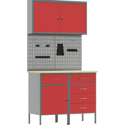 Accessoires De Quincaillerie-vidaXL Placard de travail 5 pcs Bois d'ingénierie et acier Rouge