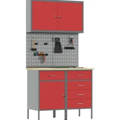 Accessoires De Quincaillerie-vidaXL Placard de travail 5 pcs Bois d'ingénierie et acier Rouge