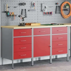 Accessoires De Quincaillerie-vidaXL Placard de travail 3 pcs et Gris 150 x 55 x 85 cm Rouge