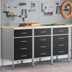 Accessoires De Quincaillerie-vidaXL Placard de travail 3 pcs et gris 150 x 55 x 85 cm Noir