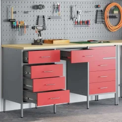 Accessoires De Quincaillerie-vidaXL Placard de travail 3 pcs Bois d'ingénierie et acier Rouge