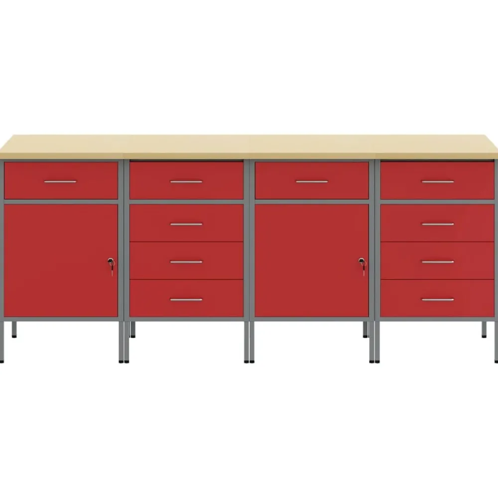 Accessoires De Quincaillerie-vidaXL Placard de travail 4 pcs et Gris 200 x 55 x 85 cm Rouge