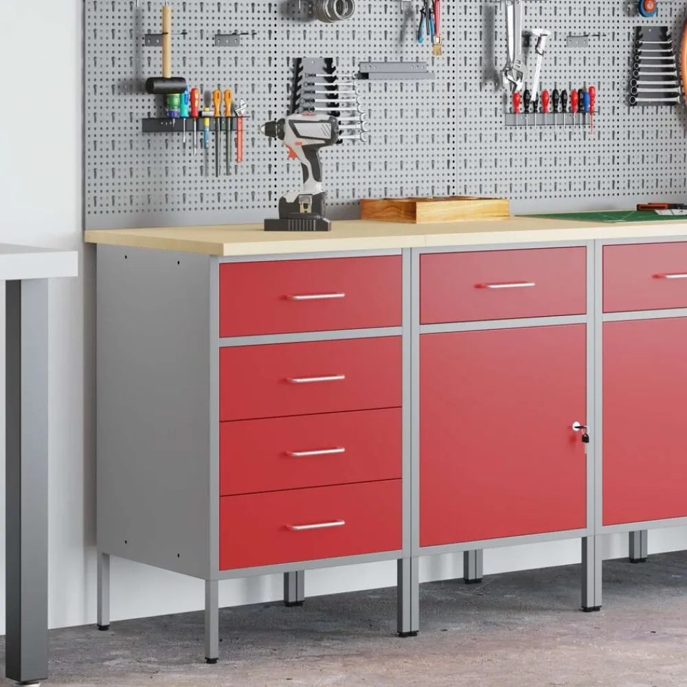 Accessoires De Quincaillerie-vidaXL Placard de travail 2 pcs et Gris 100 x 55 x 85 cm Rouge