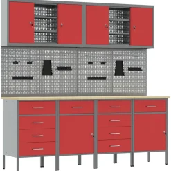 Accessoires De Quincaillerie-vidaXL Placard de travail 10 pcs Bois d'ingénierie et acier Rouge
