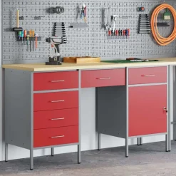 Accessoires De Quincaillerie-vidaXL Placard de travail 3 pcs Bois d'ingénierie et acier Rouge