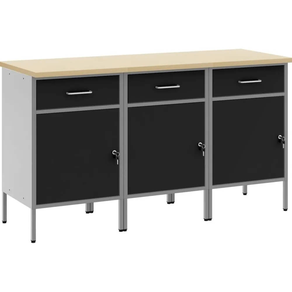Accessoires De Quincaillerie-vidaXL Placard de travail 3 pcs et gris 150 x 55 x 85 cm Noir
