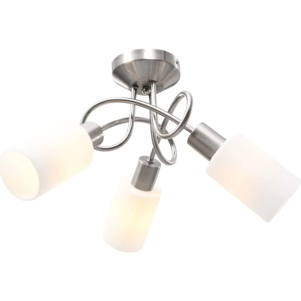 vidaXL Plafonnier avec abat-jour en verre 3 ampoules E14 Blanc Cône