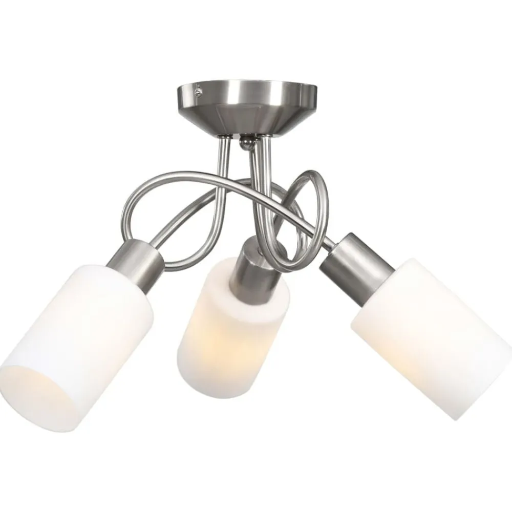 vidaXL Plafonnier avec abat-jour en verre 3 ampoules E14 Blanc Cône