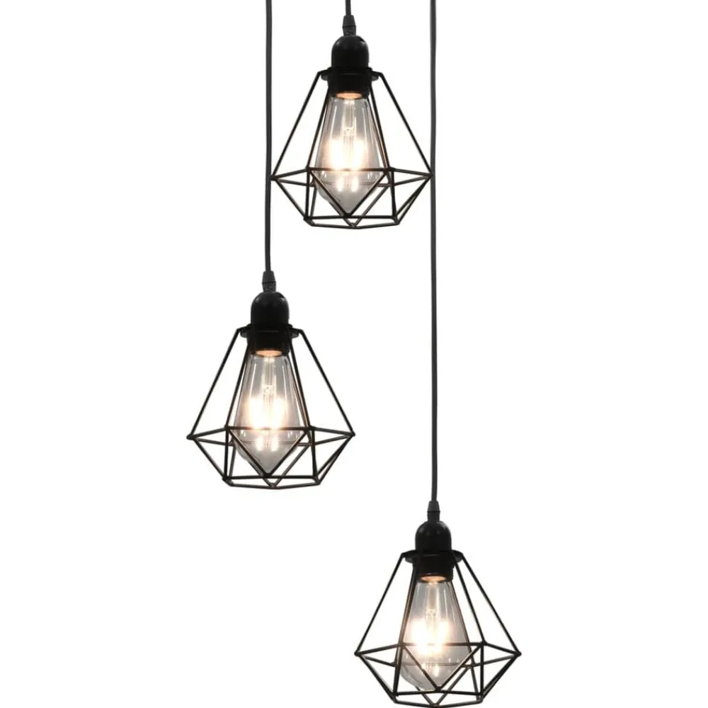 vidaXL Plafonnier avec design de diamant Noir 3 ampoules E27