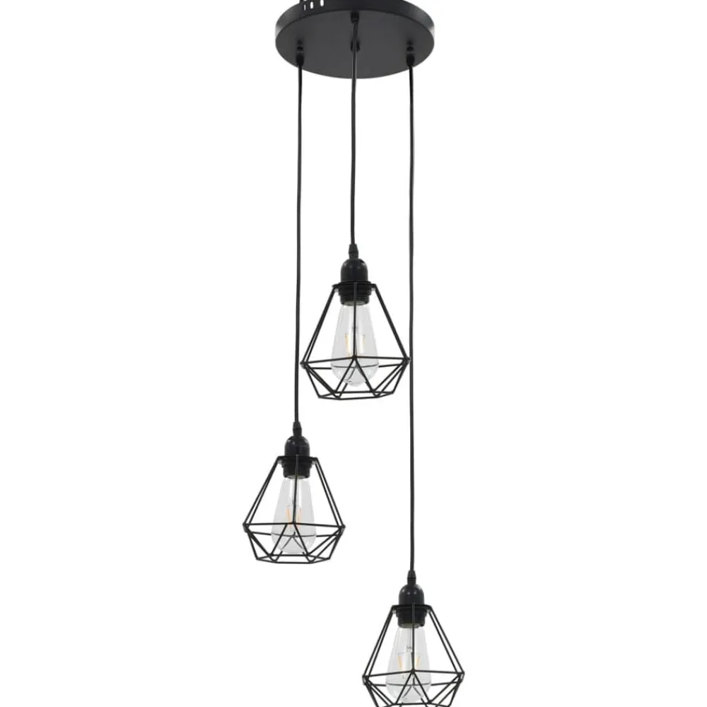 vidaXL Plafonnier avec design de diamant Noir 3 ampoules E27