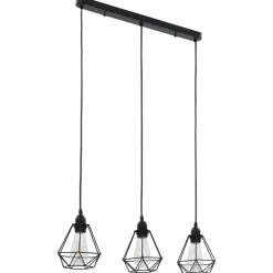 Luminaires-vidaXL Plafonnier avec design de diamant Noir 3 ampoules E27