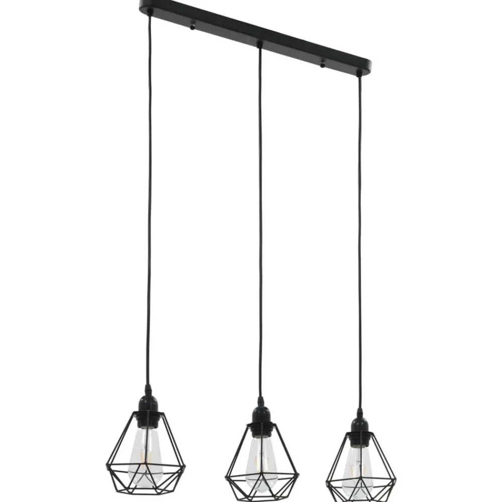Luminaires-vidaXL Plafonnier avec design de diamant Noir 3 ampoules E27