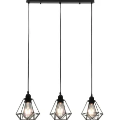 Luminaires-vidaXL Plafonnier avec design de diamant Noir 3 ampoules E27