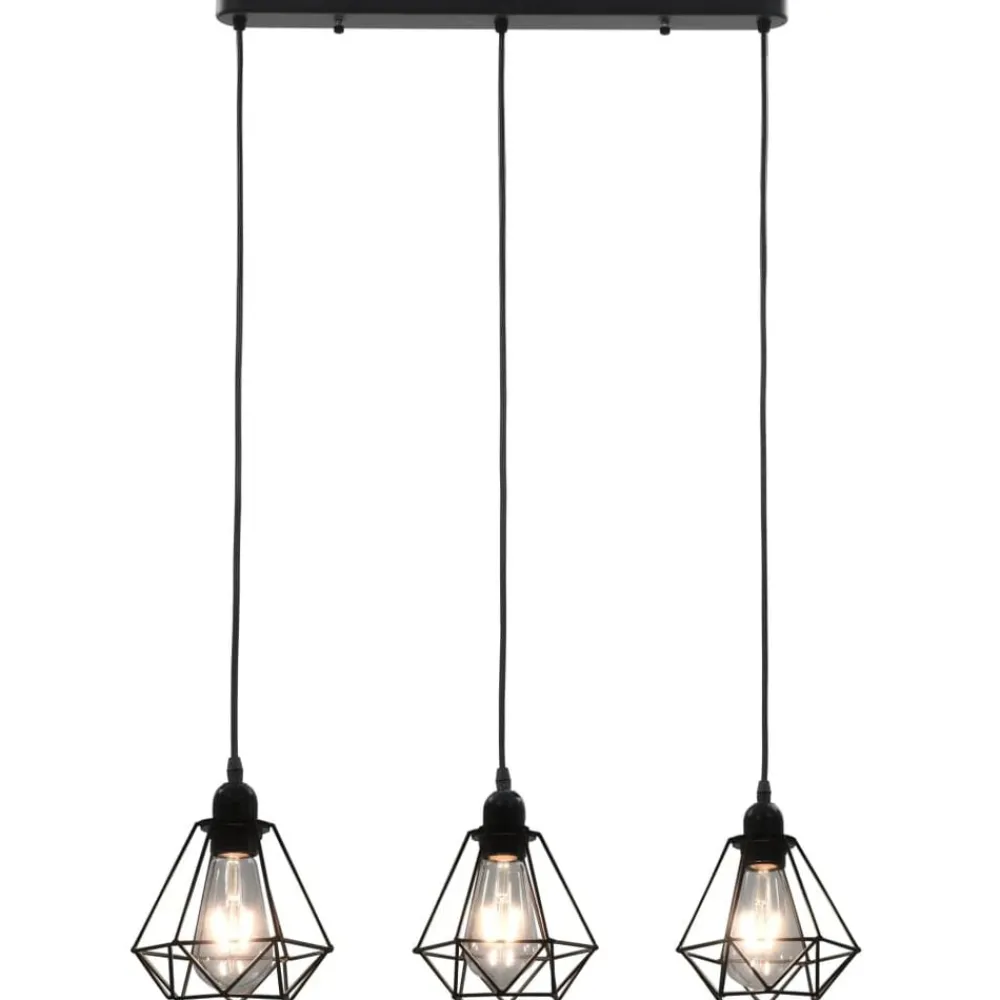 Luminaires-vidaXL Plafonnier avec design de diamant Noir 3 ampoules E27