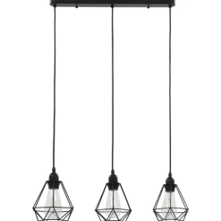 Luminaires-vidaXL Plafonnier avec design de diamant Noir 3 ampoules E27