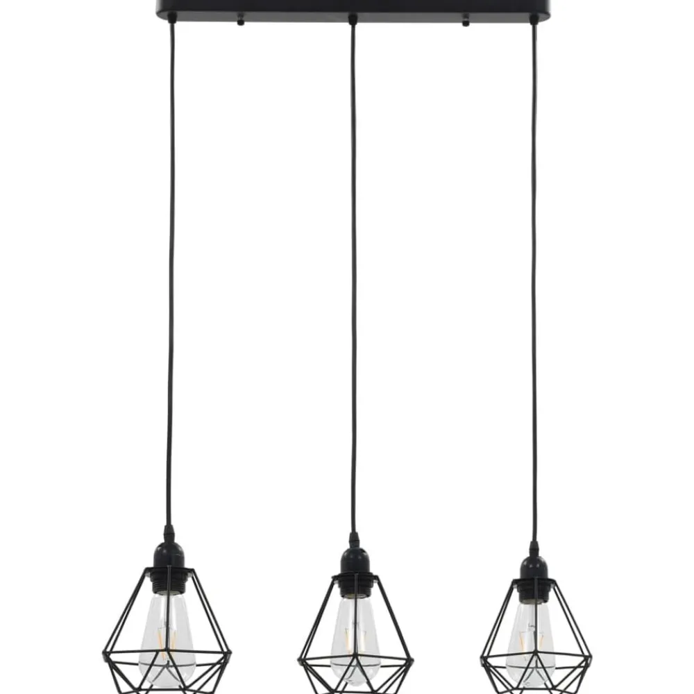 Luminaires-vidaXL Plafonnier avec design de diamant Noir 3 ampoules E27