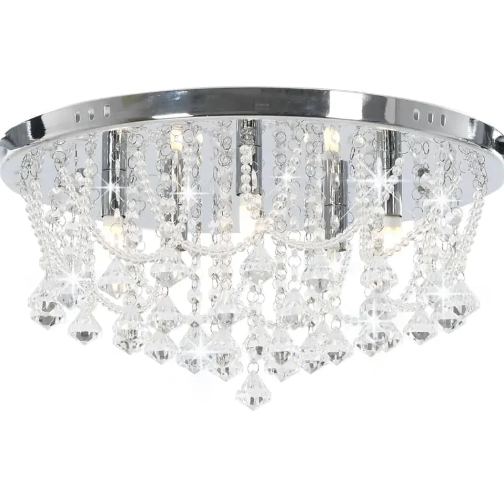 vidaXL Plafonnier avec perles de cristal Argenté Rond 4 ampoules G9