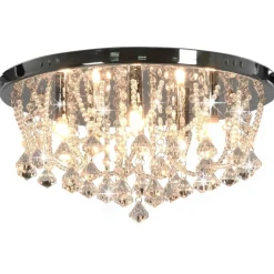 vidaXL Plafonnier avec perles de cristal Argenté Rond 4 ampoules G9