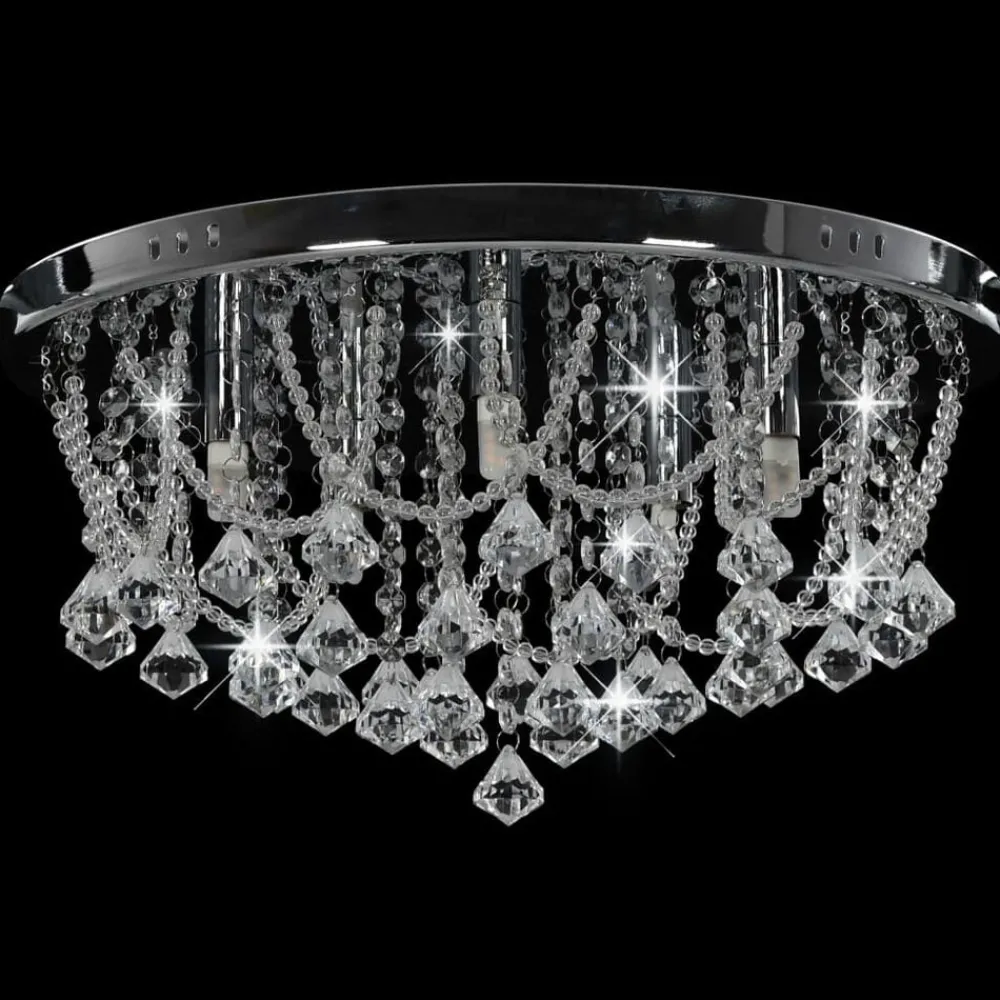 vidaXL Plafonnier avec perles de cristal Argenté Rond 4 ampoules G9