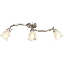 vidaXL Plafonnier et abat-jour verre transparent 3 ampoules E14 Tulipe