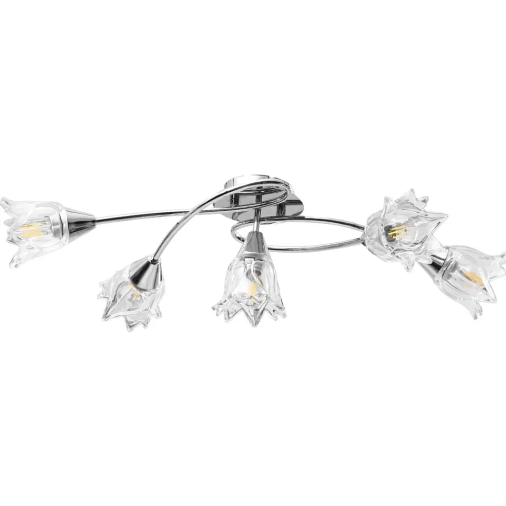 Luminaires-vidaXL Plafonnier et abat-jour verre transparent 5 ampoules E14 Tulipe