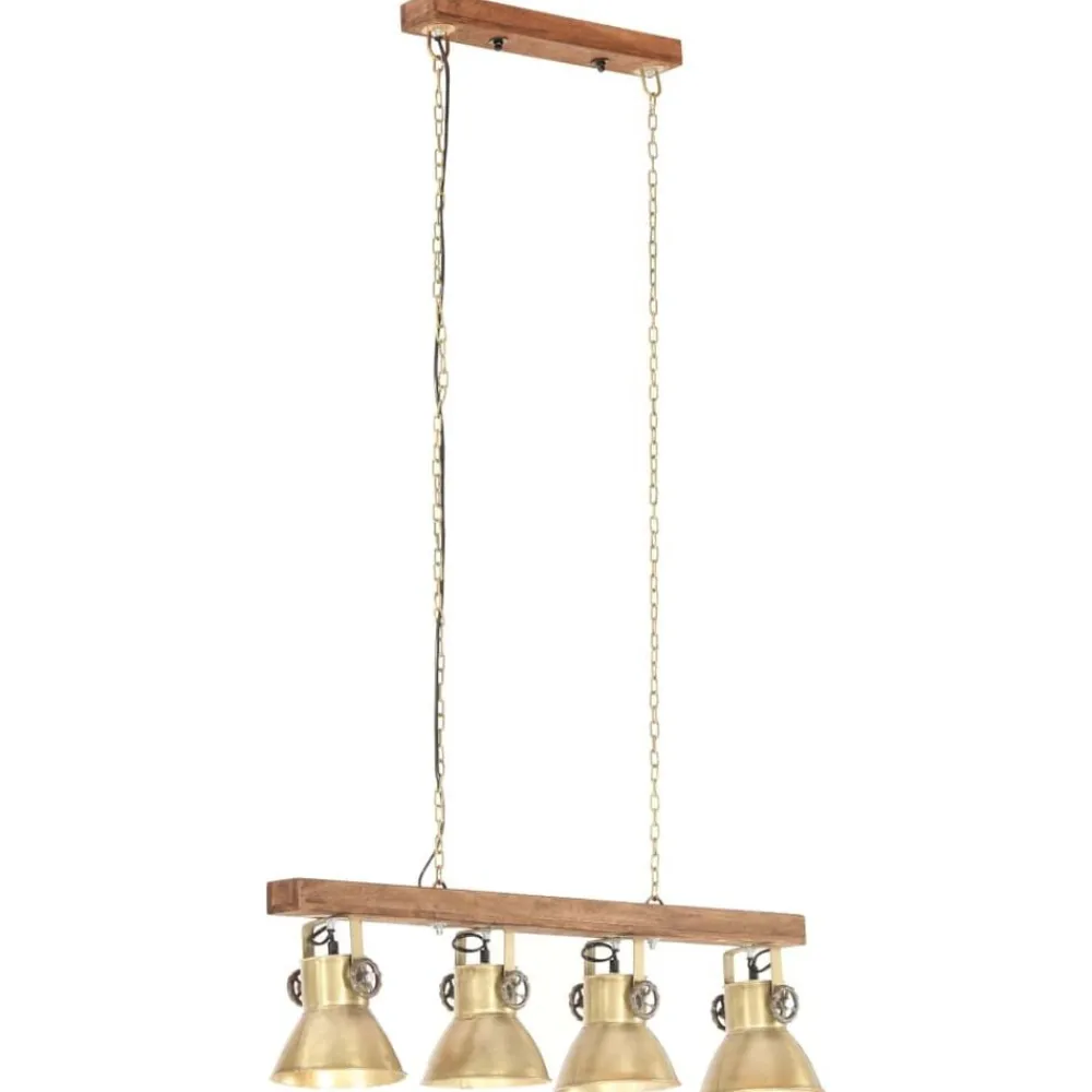 Luminaires-vidaXL Plafonnier industriel Laiton E27 Bois de manguier
