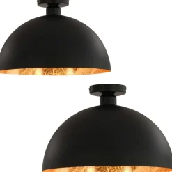 Luminaires-vidaXL Plafonniers 2 pcs Noir et doré Semi-sphérique E27