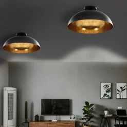 Luminaires-vidaXL Plafonniers 2 pcs Noir et doré Semi-sphérique E27