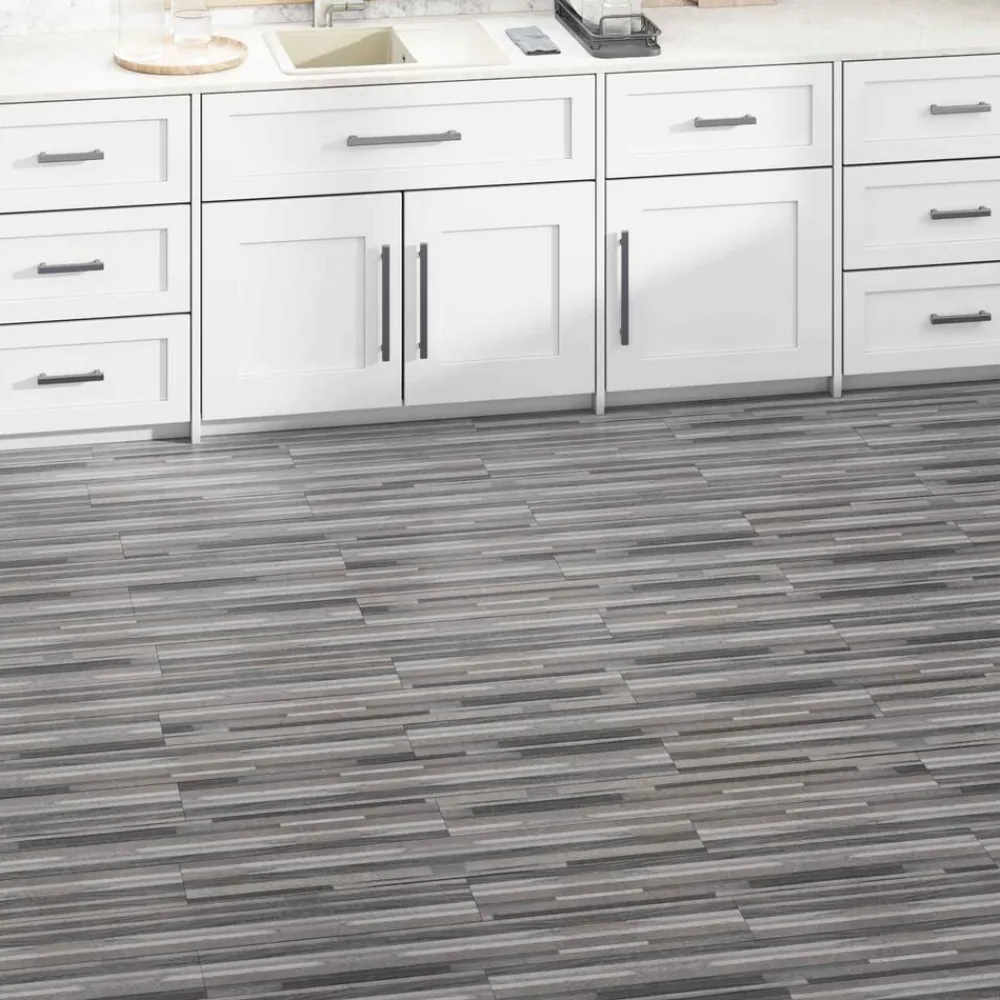 vidaXL Planches de sol 36 pcs Rayures grises 5,02 m² PVC