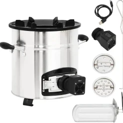 Cheminées-vidaXL Poêle à bois avec ventilateur USB Argenté 35,5x26x28 cm Inox