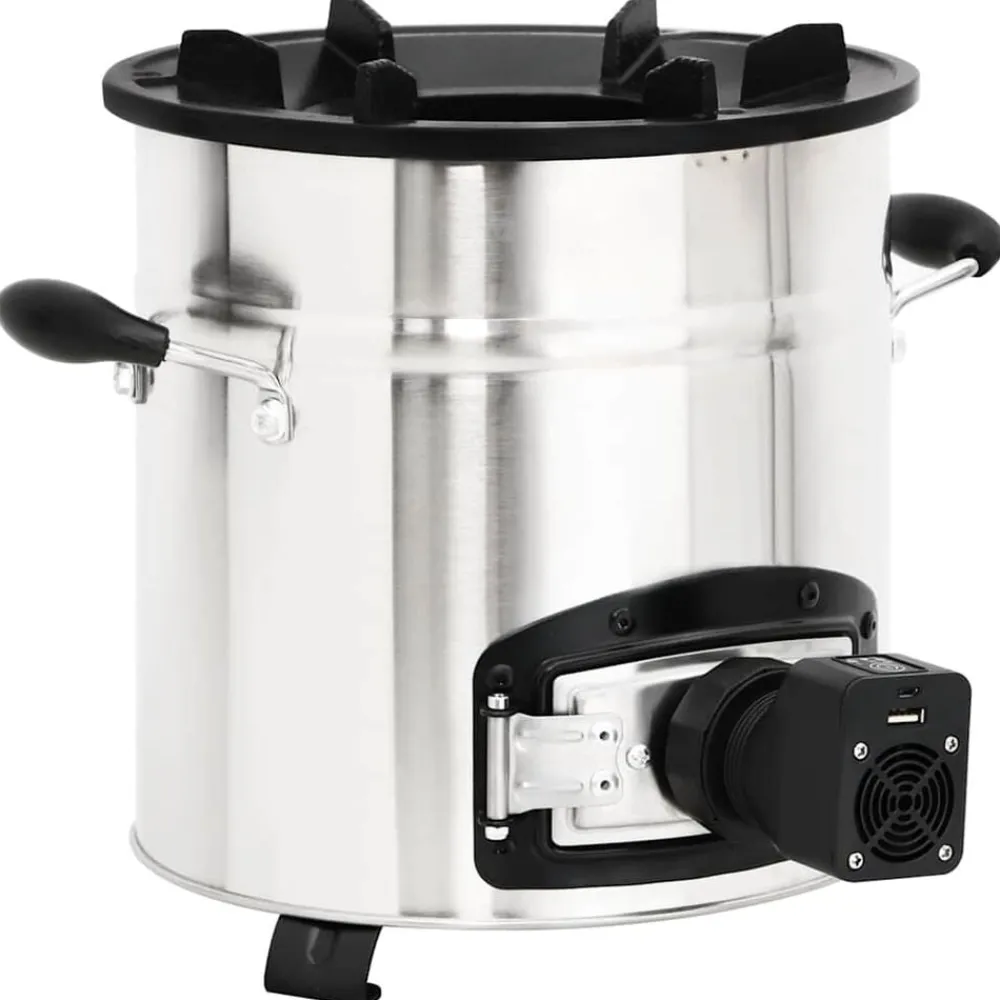 Cheminées-vidaXL Poêle à bois avec ventilateur USB Argenté 35,5x26x28 cm Inox