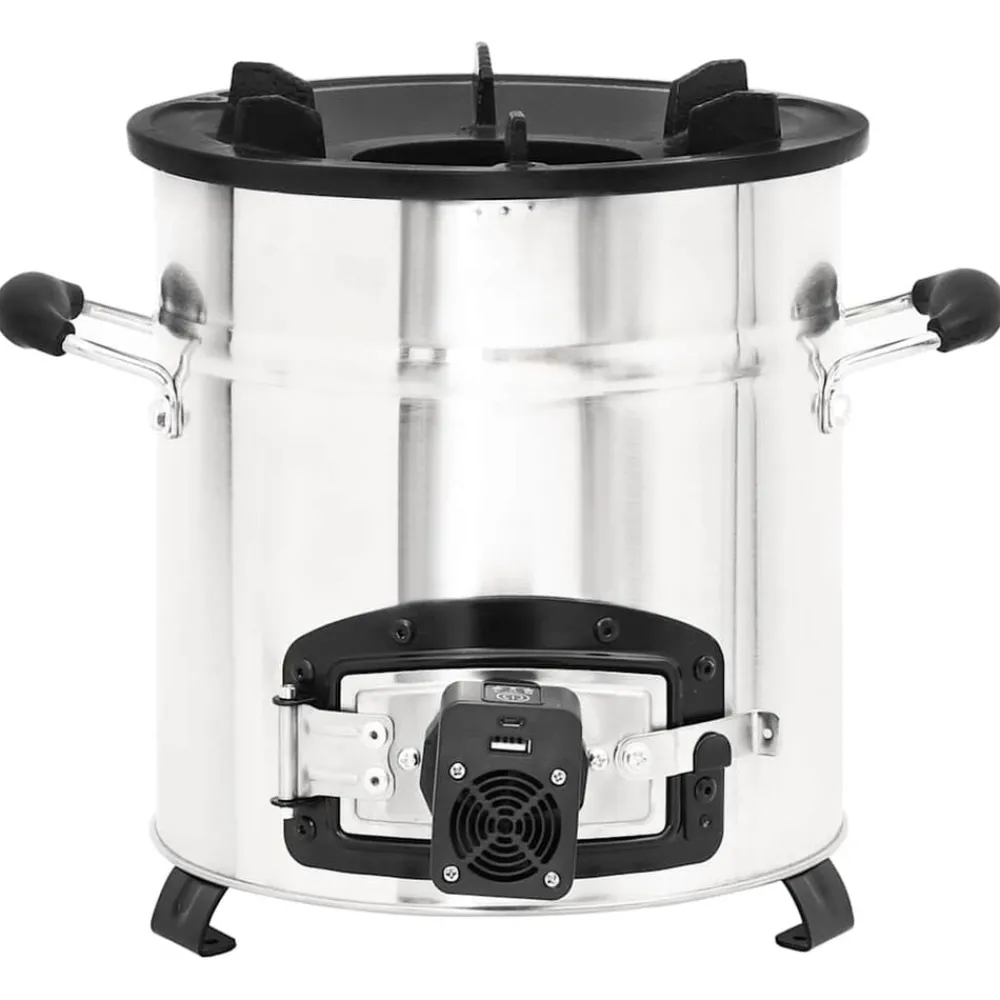 Cheminées-vidaXL Poêle à bois avec ventilateur USB Argenté 35,5x26x28 cm Inox