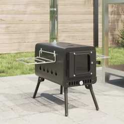 Cheminées-vidaXL Poêle à bois de tente et cheminée et pieds pliables noir acier