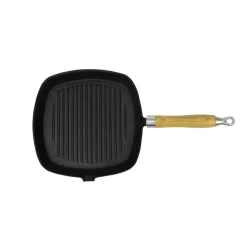 vidaXL Poêle de grill Fonte avec poignée en bois 20 x 20 cm