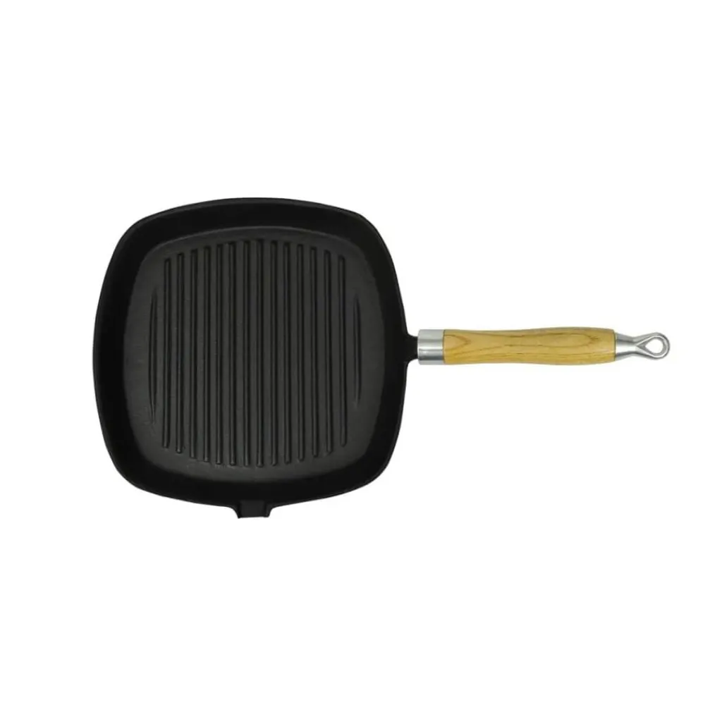 vidaXL Poêle de grill Fonte avec poignée en bois 20 x 20 cm